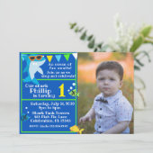 キッズブルーシャークFintastic誕生日写真 招待状 (スタンド正面)