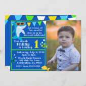 キッズブルーシャークFintastic誕生日写真 招待状 (正面/裏面)