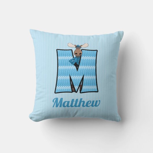 キッズブルーニットプリントムースモノグラムレターM クッション (正面)