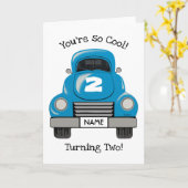 キッズブルーパーソナライズされたトラック名、誕生日カード カード (黄色い花)