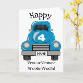 キッズブルーパーソナライズされたトラック名、誕生日カード カード (黄色い花)