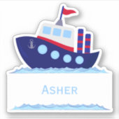 キッズブルーパーソナライズされた帆船名ラベルシール シール (正面)
