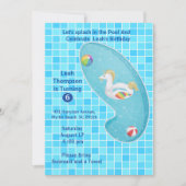 キッズブループールパーティーユニコーン誕生日招待状 招待状 (正面)