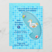 キッズブループールパーティーユニコーン誕生日招待状 招待状 (正面/裏面)