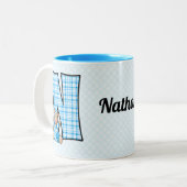 キッズブルーベアーモノグラム文字N名 ツートーンマグカップ (正面左)