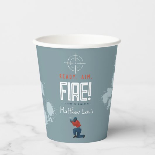 キッズブルーペイントボールボーイズクールバースデーパーティー 紙コップ (正面)