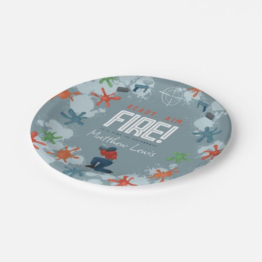 キッズブルーペイントボールボーイズ誕生日パーティー ペーパープレート (アングル)