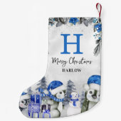 キッズブルーペンギンモノグラム名 スモールクリスマスストッキング (裏面)
