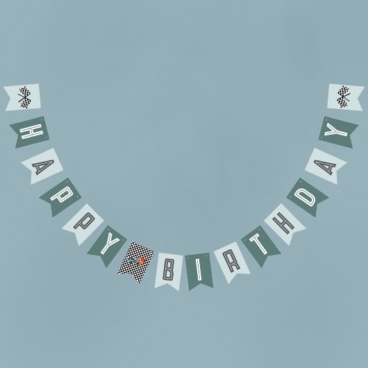 キッズブルーモダンレーシングカーボーイズ誕生日 バンティングフラッグ