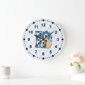 キッズブルーライオンパッチワークモンゴラムレターL ラージ壁時計 (ホーム)