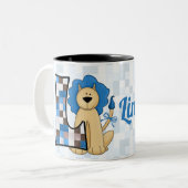 キッズブルーライオンモノグラムビッグレターL (名前あり) ツートーンマグカップ (正面左)