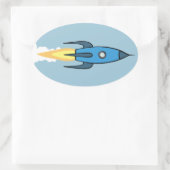 キッズブルーロケット船宇宙少年かわいいモダン 楕円形シール (バッグ)