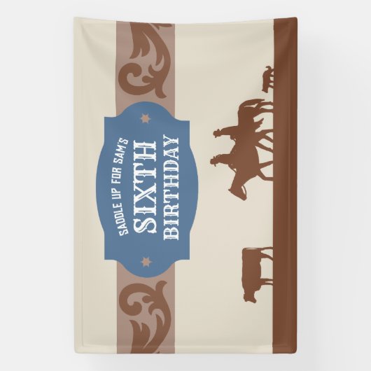 キッズブルー/ブラウンウェスタンテーマ誕生日パーティー 横断幕 (縦)