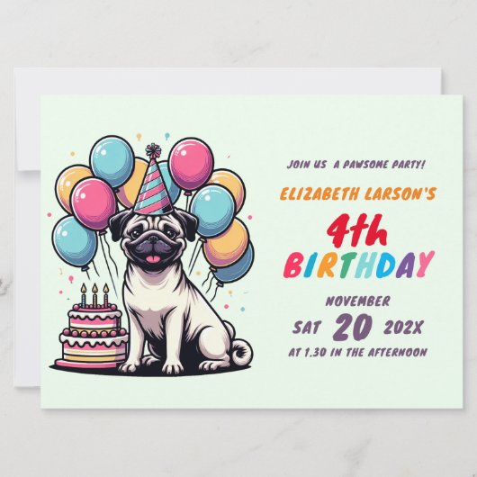 キッズプカラフルグテーマ誕生日 招待状 (正面)