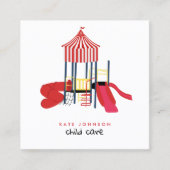 キッズプレカラフルーグラウンドチャイルドケア先生 スクエア名刺 (正面)