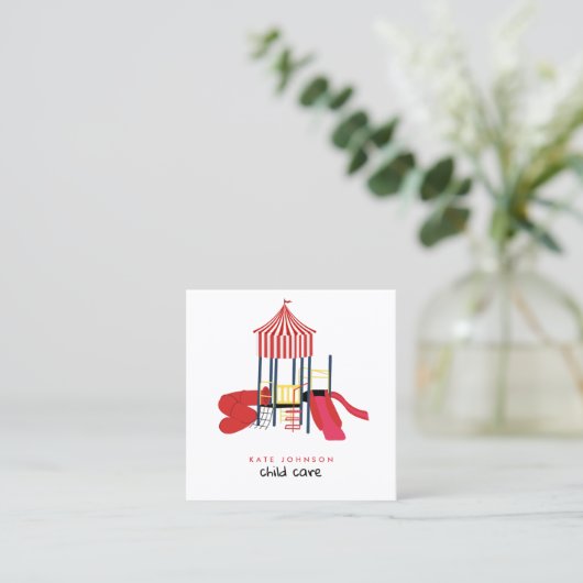 キッズプレカラフルーグラウンドチャイルドケア先生 スクエア名刺 (スタンド正面)