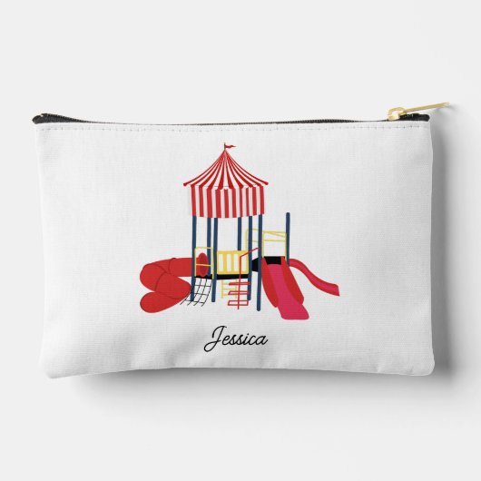 キッズプレカラフルーグラウンド名前をカスタムする学校 アクセサリーポーチ (裏面)