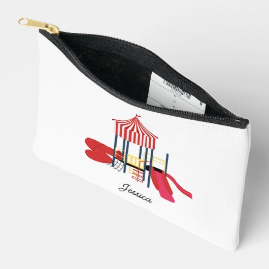 キッズプレカラフルーグラウンド名前をカスタムする学校 アクセサリーポーチ (見開き)