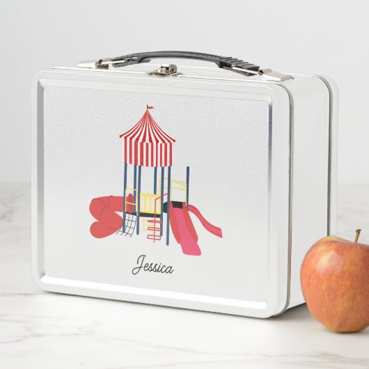 キッズプレカラフルーグラウンド名前をカスタムする メタルランチボックス (インサイチュ)