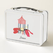 キッズプレカラフルーグラウンド名前をカスタムする メタルランチボックス (裏面)