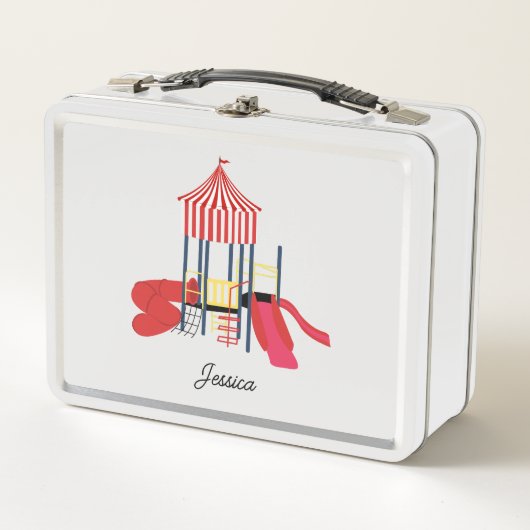 キッズプレカラフルーグラウンド名前をカスタムする メタルランチボックス (正面)