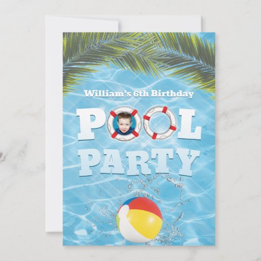 キッズプールパーティの招待状-カスタムフォトアップロード (裏面)