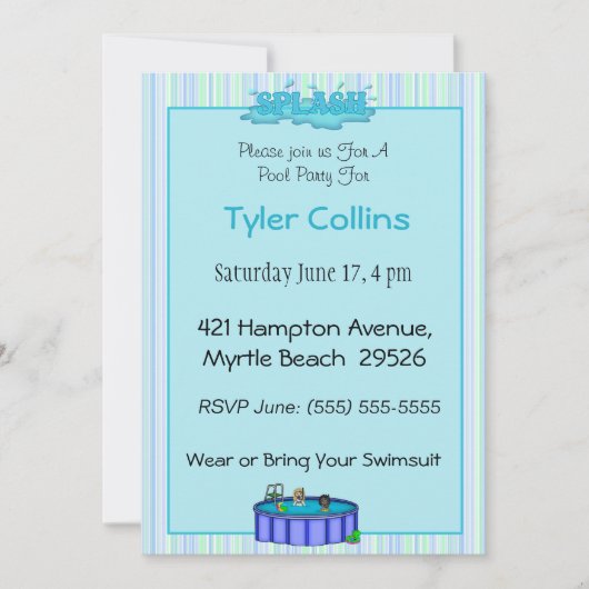 キッズプールパーティの招待状 招待状 (正面)