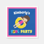 キッズプールパーティーパーソナライズされた誕生日ガール スタンダードカクテルナプキン (正面)