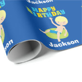 キッズプールパーティーブロンドボーイスイミング誕生日 ラッピングペーパー (ロールコーナー)