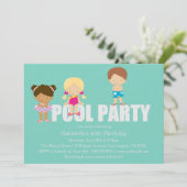 キッズプールパーティー |誕生日パーティーの招待 招待状 (スタンド正面)