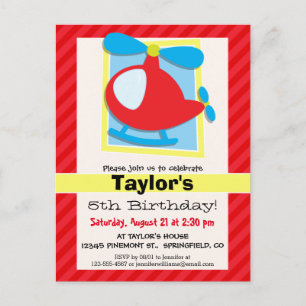 キッズヘリコプター、緋色の赤ストライプ色 ポストカード