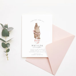 キッズベアモダンサーカス |女の子の誕生日パーティー 招待状