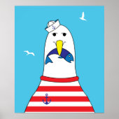 キッズベッドルームカワイイおもしろいシーサイドカモメ鳥 ポスター (正面)