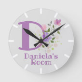 キッズベッドルームクロックと名前ダニエラ ラウンド壁時計 (正面)