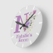 キッズベッドルームクロックと名前&イニシャル ラウンド壁時計 (傾斜)