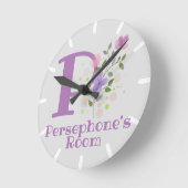 キッズベッドルームクロックと名前&イニシャル ラウンド壁時計 (傾斜)