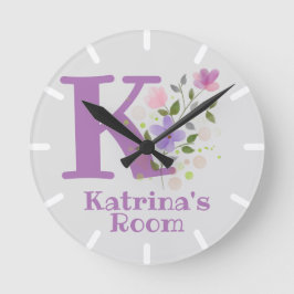キッズベッドルームクロックと名前&イニシャル ラウンド壁時計