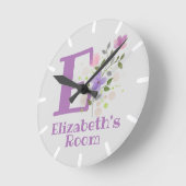 キッズベッドルームクロックと名前&イニシャル ラウンド壁時計 (傾斜)