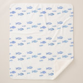 キッズベッドルームベビーブルーシーフィッシュ シェルパブランケット (正面)