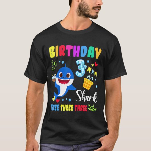 キッズベビーかわいいサメ第3バースデーボーイガール3年 Tシャツ (正面)