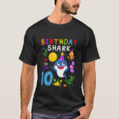 キッズベビーかわいいサメ10th誕生日男の子10年 tシャツ (正面)