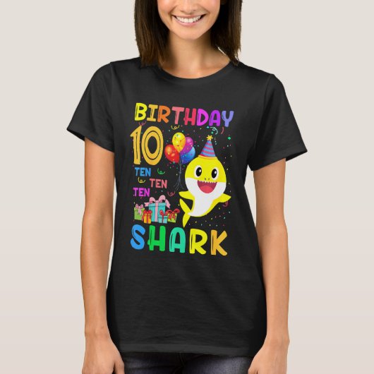 キッズベビーかわいいシャーク10誕生日男の子10年 Tシャツ (正面)