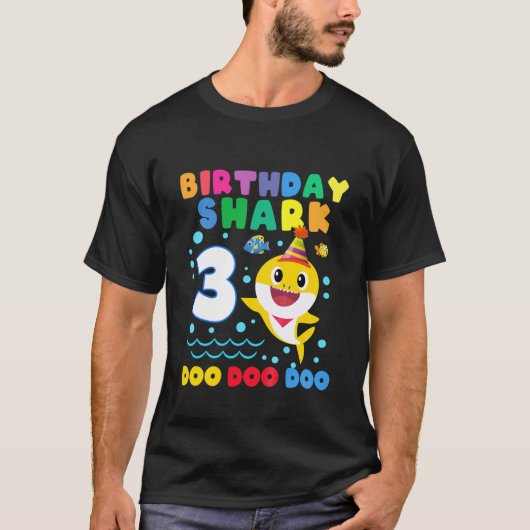 キッズベビーかわいいシャーク3歳の誕生日の男の子ガール3年 Tシャツ (正面)