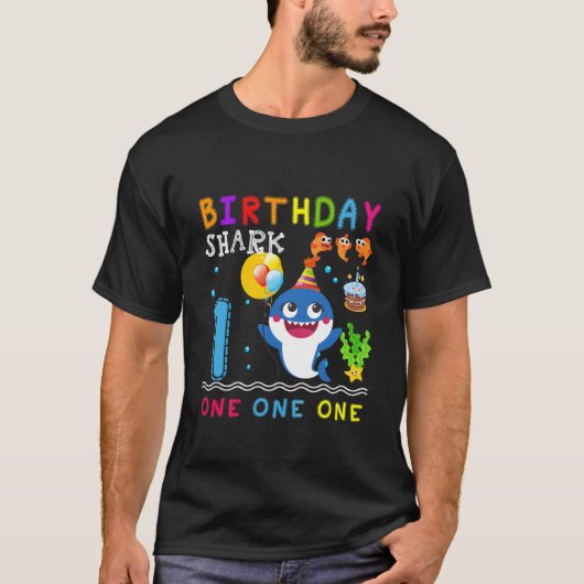 キッズベビーカワイイシャーク1歳の誕生日男の子少女1年 Tシャツ (正面)