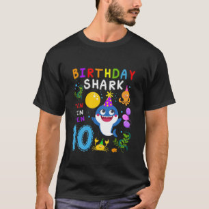キッズベビーカワイイシャーク10世誕生日少年10年 Tシャツ