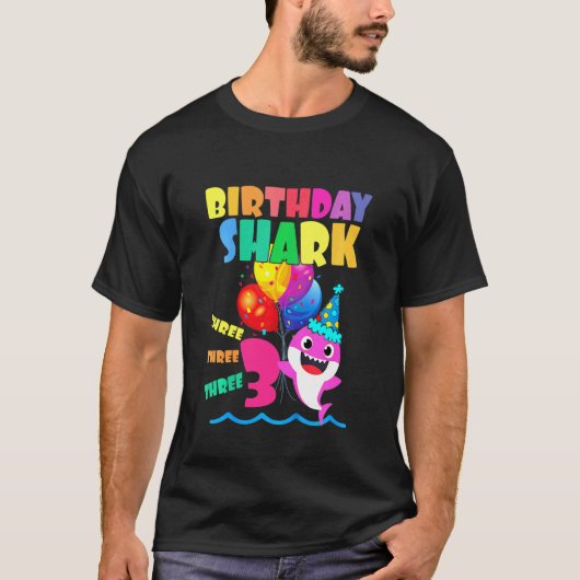 キッズベビーシャーク誕生日男の子3歳ドゥーD Tシャツ (正面)