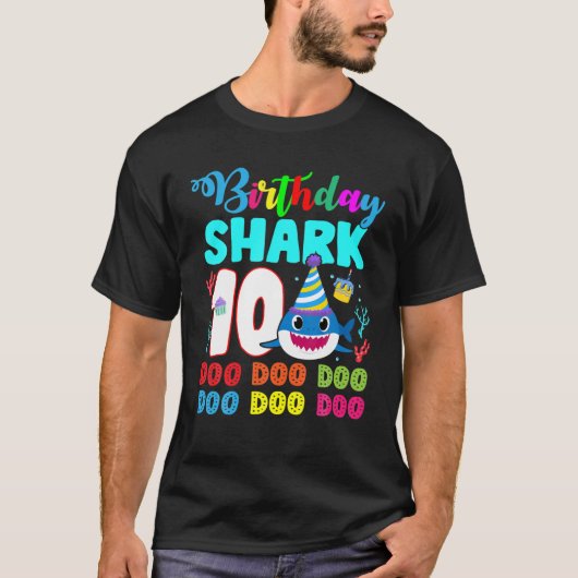 キッズベビーシャーク10歳10歳誕生日ドゥー Tシャツ (正面)