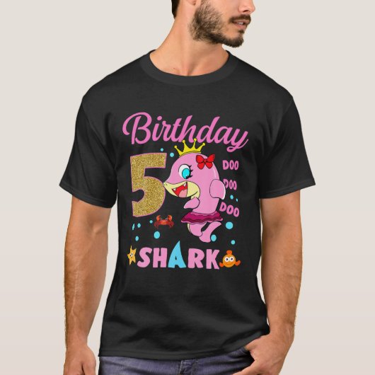 キッズベビーシャーク5th誕生日ボーイガール女の子2 5年 tシャツ (正面)