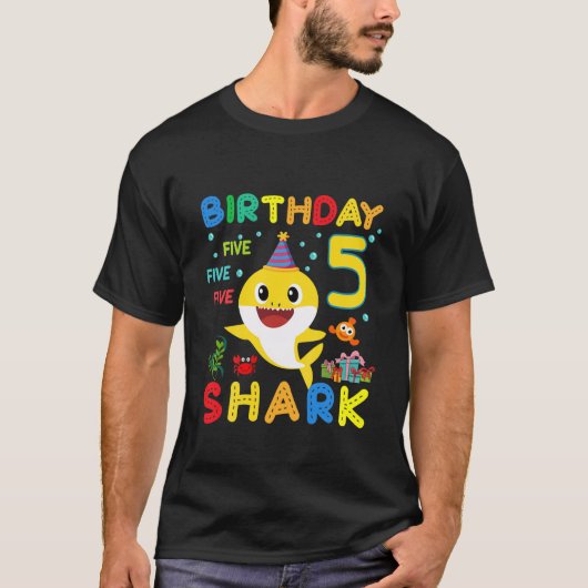 キッズベビーシャーク5th誕生日ボーイガール5歳G Tシャツ (正面)