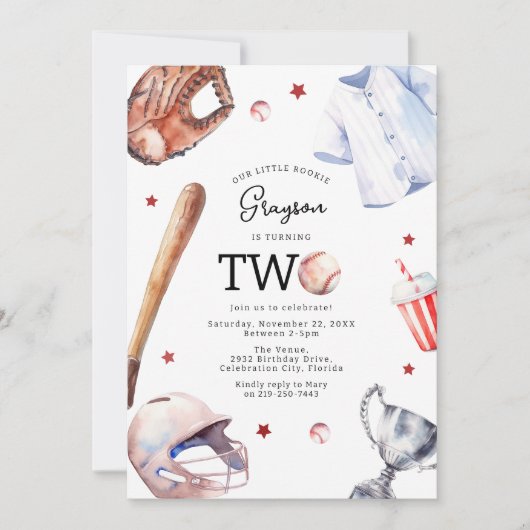 キッズベースボールセカンドバースデーパーティの招待状 招待状 (正面)